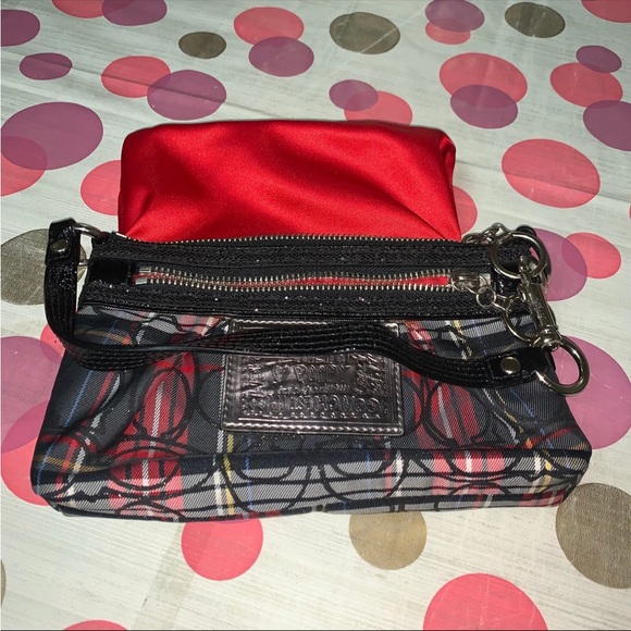 COACH POPPY WRISTLET EVENING PURSE FUCHSIA PINK TARTAN PLAID C LOGO SPARKLE BAG - Picture 10 of 12